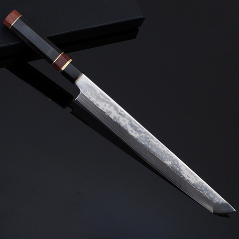 Couteau à Sushi japonais de 27cm pour la cuisine VG10, en acier damas, Sashimi pour fileter le saumon avec manche en ébène, 3.1W ► Photo 1/6