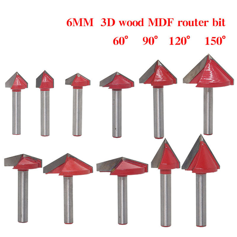 1pc 60/90/120/150 degrés bois routeur Bits avec 6mm tige bois tondeuse 3D MDF routeur peu fraise sculpture couteau à bois ► Photo 1/6