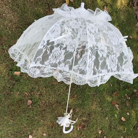 Dentelle de mariée parapluie creux décoration de mariage accessoires Photo Rose longue poignée parapluies ► Photo 1/6