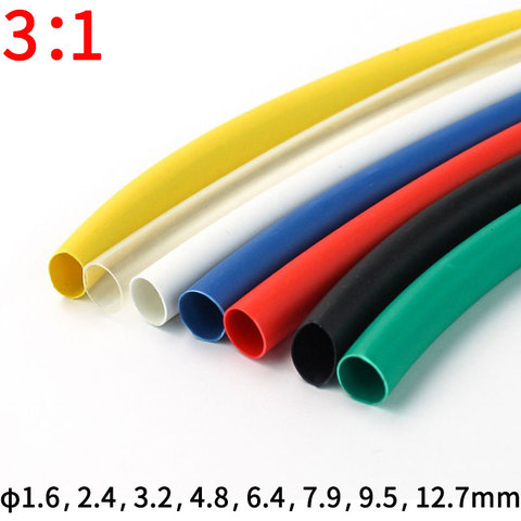 1.6/2.4/3.2/4.8/6.4/7.9/9.5/12.7mm Tube Thermorétractable À Double Paroi Épaisse Colle 3:1 rapport Tube Thermorétractable Doublé D'adhésif Fil D'enveloppe Kit ► Photo 1/6