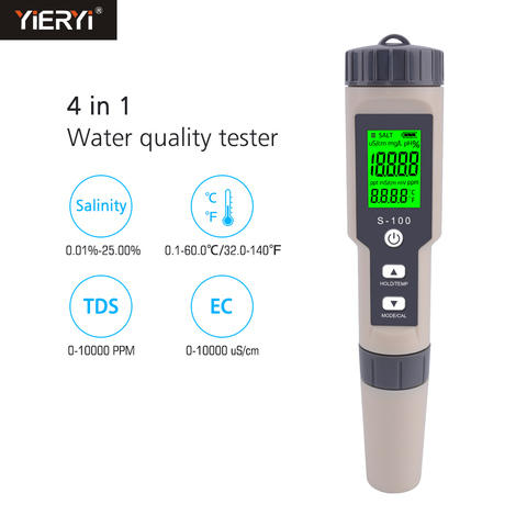 Yieryi-analyseur de salinité 4 en 1, testeur TDS/EC/Tem, numérique avec moniteur de la qualité de l'eau, pour SPA, piscine, S-100 ► Photo 1/6