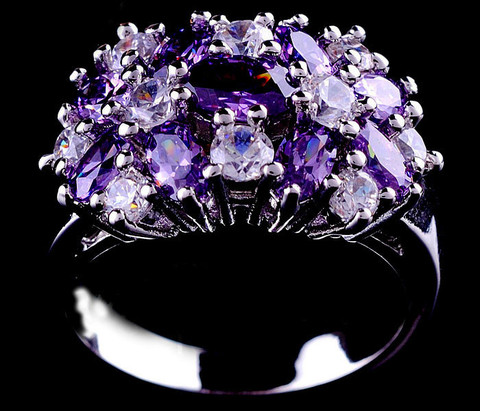 Bague de mariage de luxe pour femmes, bague à fleurs, couleur argent, rose, violet et bleu, bague de fiançailles de luxe, promesse de mariage, pour femmes ► Photo 1/6