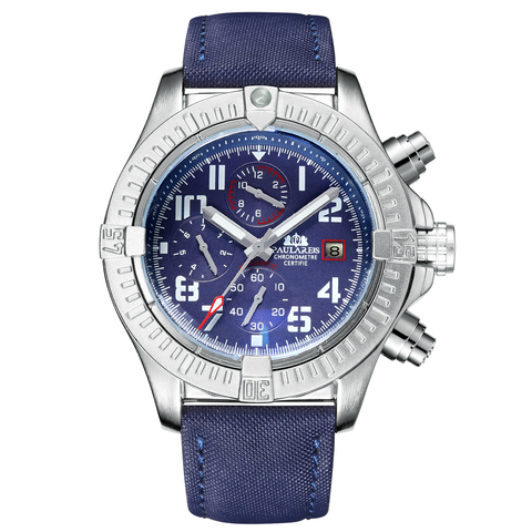 Montre de Sport pour hommes, lumineuse automatique, en cuir noir et bleu, multifonction, Style toile, Date mois ► Photo 1/6