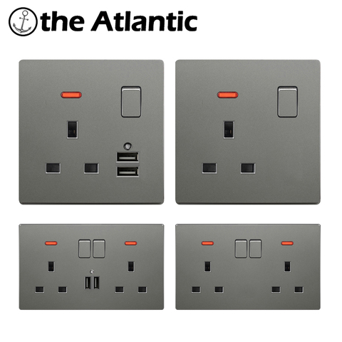 13A prise de courant Standard britannique Double Ports de chargeur USB 2.1A indicateur LED simple Double prise murale 3 broches argent gris plastique malte douille,prise electrique norme france,prise usb maison ► Photo 1/6