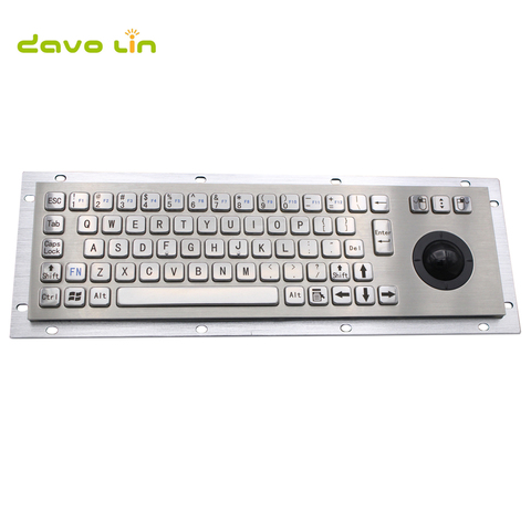 Clavier métallique industriel avec souris Trackball, étanche IP65, anti-vandalisme, montage sur panneau, câble USB, en acier inoxydable ► Photo 1/6