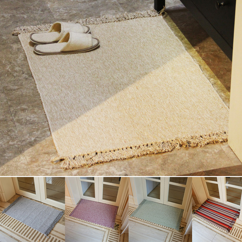 Tapis rétro tissé à la main en coton et lin, accessoire de chevet, motif géométrique, pour le sol, le salon, la chambre à coucher, décoration de la maison, 2 tailles en option ► Photo 1/6