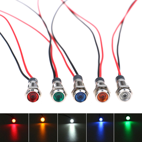 Voyant LED en métal pour tableau de bord, 5 pièces, jaune, bleu, vert, blanc, rouge, IP67, étanche, lampe d'avertissement, 6mm, 12V-24V ► Photo 1/6