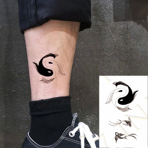 Faux tatouage autocollant pour transfert à l'eau, noir et blanc, tatouage de la carpe, Art, temporaire, pour femmes, hommes et enfants ► Photo 1/6