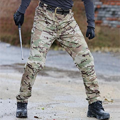 Pantalon Cargo Camouflage multi-poches pour hommes, séchage rapide, pour Sports de plein air, tactique, noir, pour voyage, randonnée, escalade ► Photo 1/6