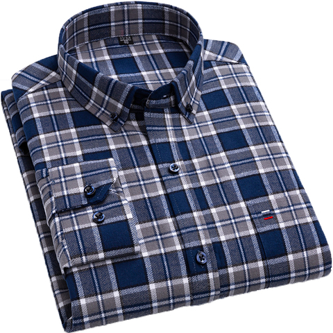 AOLIWEN – chemise à carreaux à manches longues pour hommes, 100% coton, gris bleu marine, 7XL, décontracté, respirant, slim fit ► Photo 1/6