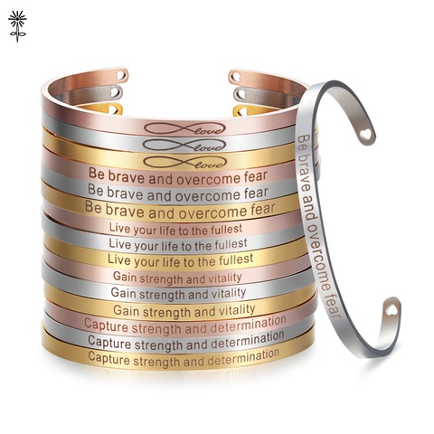 Bracelets en acier inoxydable de couleur or pour femmes, 4mm, inspiration Positive, citations gravées, Mantra ► Photo 1/6