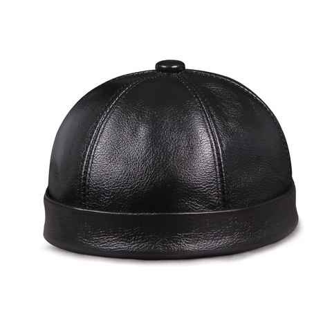 Chapeaux en cuir véritable pour hommes et femmes, printemps-hiver casquettes décontractées, Bonnet mince, noir et rouge ► Photo 1/6