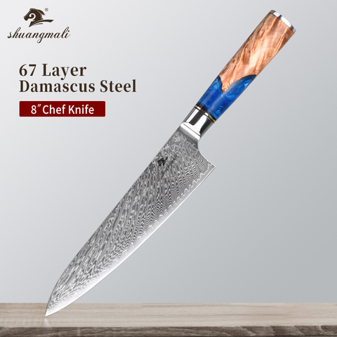 Couteau de Chef utilitaire de 8 pouces en acier, damas couteau de cuisine utilitaire VG10 coffret cadeau couteau de Chef pour couper la viande avec manche en résine en bois ► Photo 1/6