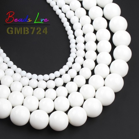 Perles rondes en pierre naturelle Tridacna, blanc, calcédoine, pour la fabrication de bijoux, Bracelet, 15.5 pouces, 4 6 8 10 12MM, vente en gros ► Photo 1/6