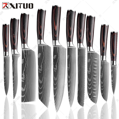 XITUO cuisine Chef ensemble de couteaux 8 pouces japonais 7CR17 440C haute teneur en carbone en acier inoxydable damas Laser motif tranchage Santoku outil ► Photo 1/6