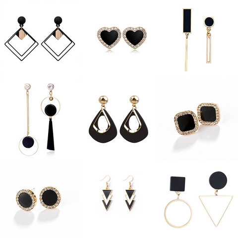 Boucles d'oreilles longues suspendues noires pour femmes, bijoux à la mode 2022 ► Photo 1/6