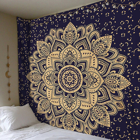 Tapisserie murale carrée en Polyester Mandala 150x150cm, tapis de Yoga pour décoration de chambre à coucher de maison ► Photo 1/6