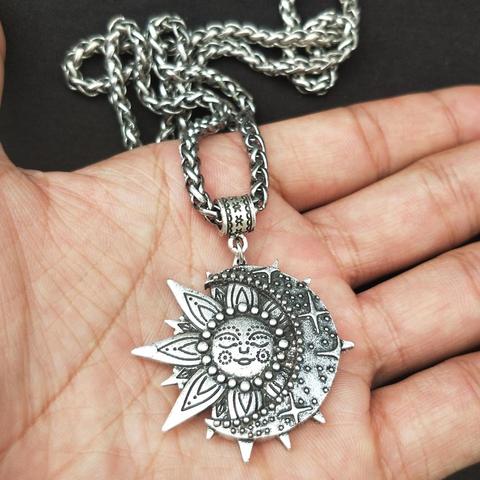 Collier pendentif solaire céleste pour femme, étoile lune et soleil, mandala, fleur de Lotus, amulette géométrique, religieux viking, Wicca, Witchcraf ► Photo 1/6