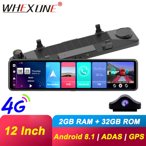 WHEXUNE – rétroviseur avec caméra de recul, 12 pouces, Android 8.1, 4G, Wifi, tableau de bord, enregistreur DVR, Navigation GPS, ADAS ► Photo 1/6