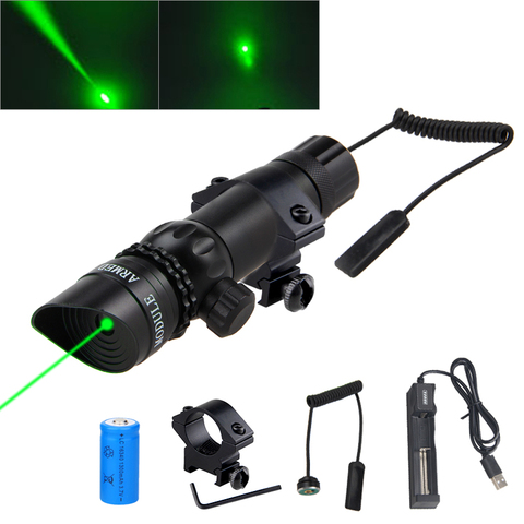 Puissant émetteur Laser vert 532nm pour chasse rouge + Rail annulaire 20mm/11mm, montage sur baril QD, avec interrupteur à distance + chargeur 16340BY ► Photo 1/6