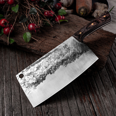 Couteau Kirtchen entièrement fait à la main, couteau forgé en acier inoxydable 5Cr15 Wenge 58HRC couteaux de Chef à trancher outil de cuisine chinoise ► Photo 1/1
