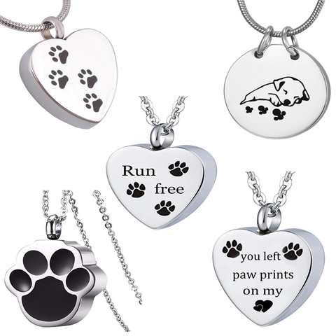 Bijoux unisexes en acier inoxydable, bijoux de chien/chat, bijoux de crémation imprimés, collier en urne commémorative pour animaux de compagnie, urne ► Photo 1/6