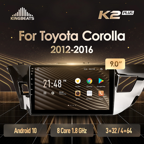 KingBeats Android 10 octa-core tête unité HU 4G en tableau de bord autoradio multimédia lecteur vidéo Navigation GPS pour Toyota Corolla 11 2012 - 2016 pas de dvd 2 din Double Din Android autoradio 2din DDR4 ► Photo 1/6