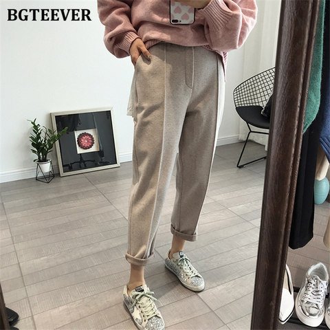 BGTEEVER – pantalon sarouel en laine pour femme, épais et chaud, taille haute, collection automne-hiver 2022 ► Photo 1/6