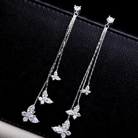 Long gland papillon boucles d'oreilles goutte couleur argent 2022 mode suspendus femmes boucles d'oreilles bijoux filles cadeaux pendentif boucles d'oreilles pendantes ► Photo 1/6