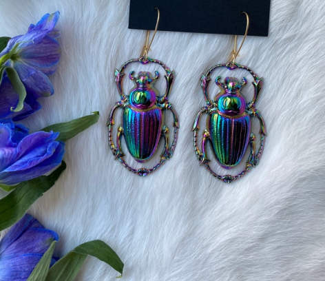 Boucles d'oreilles scarabée insectes, bijoux scarabée, bijoux en forme de coléoptère, pendentifs en forme de goutte ► Photo 1/4