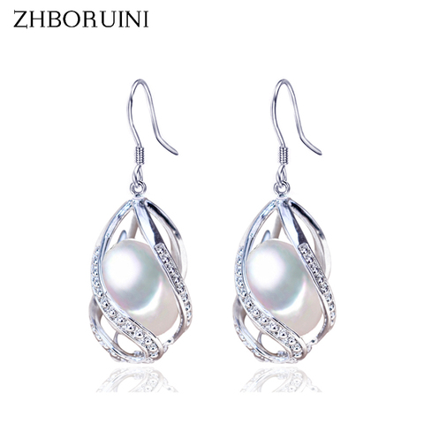 ZHBORUINI – boucles d'oreilles en perles d'eau douce, bijoux en argent Sterling 925 pour femmes, Cage en forme de goutte d'eau, vente en gros ► Photo 1/6