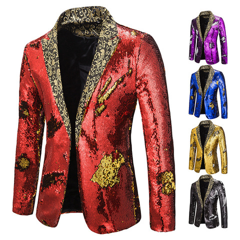 Blazer à col châle pour hommes, rouge brillant, costume à paillettes pour marié, chanteur de bal, DJ, Club, scène ► Photo 1/5