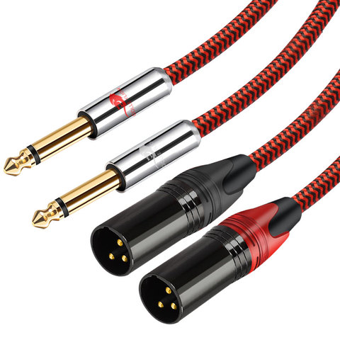 Audiohile – câble Audio tressé OFC double 6.35 à double XLR, 3 broches pour Console de mixage amplificateur 2 * XLR à 2*1/4 