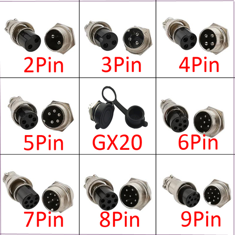 Connecteur d'aviation GX20 mâle femelle, 1 pièce, 2,3,4,5,6,7,8 9 broches, prise de panneau de fil, adaptateur de Microphone, capuchon à lèvres ► Photo 1/6