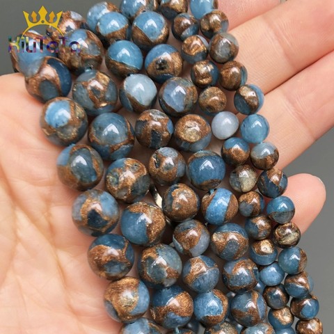 Bracelet à bricoler soi-même perles en pierre rondes en Cloisonne bleu lac, pierres naturelles, pour la fabrication de bijoux, accessoires pour clous d'oreilles, 15 '', 6/8/10mm ► Photo 1/6