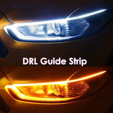 2 pièces Led feux diurnes DRL Flexible accessoires de lumière de voiture clignotant jaune frein feux latéraux phares bande 12v ► Photo 1/6