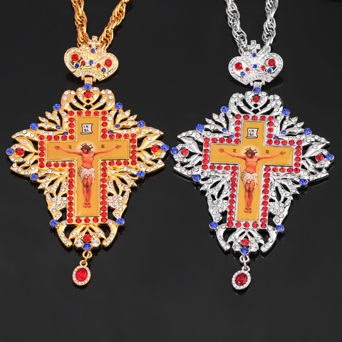 Collier pendentif Crucifix, cadeau de baptême, église chrétienne, christ d'or, gothique, icônes religieuses, grèce russe ► Photo 1/6