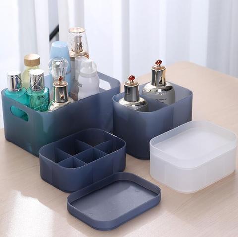 Boîte de rangement multifonctionnelle pour bijoux, boîte de rangement pour cosmétiques maquillage, compartiment mat avec couvercle, boîte de rangement pour masques ► Photo 1/6