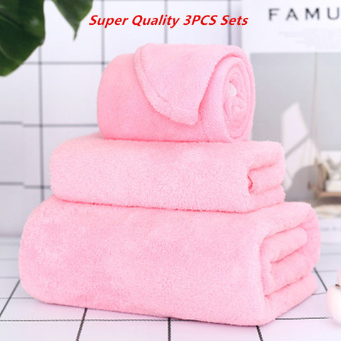 Serviette de bain en velours de corail doux Super absorbants, serviette de douche épaisse pour dame, séchage rapide des cheveux, bonnet de séchage, ensembles de bain 3 pièces ► Photo 1/6