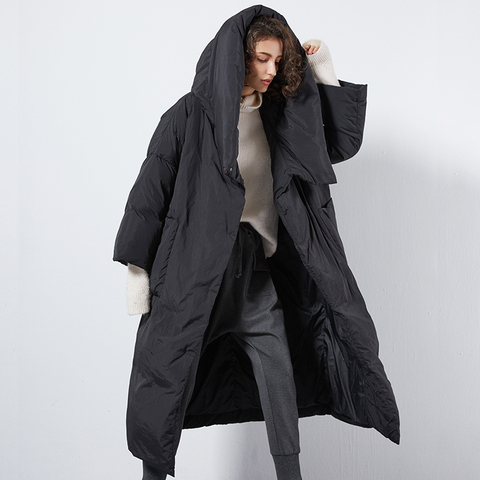 Manteau d'hiver en duvet de canard XS-7XL grande taille au dessus du genou, Plus long, en peluche, surdimensionné, à capuche, Plus épais, chaud, wq124 ► Photo 1/6