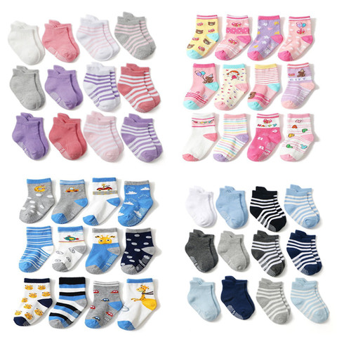 Chaussettes de sol en coton pour enfants de 1 à 5 ans, 12 paires/lot, courtes, pour garçons ► Photo 1/6