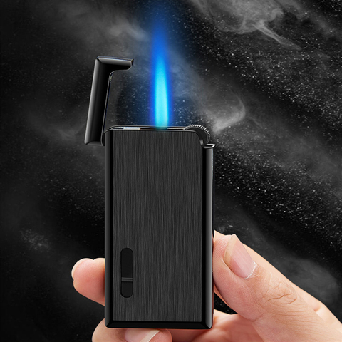 Briquet à Jet Ultra-fin coupe-vent, roue de broyage, feu droit, Turbo Butane, allume-cigare, gaz rechargeable ► Photo 1/6