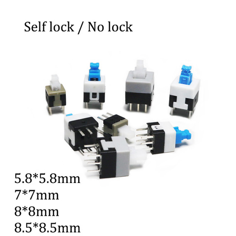 Micro-interrupteur à bouton, auto-verrouillage/déverrouillage, 5.8x5.8 7x7 8x8, 8.5x8.5mm, 10 pièces/lot ► Photo 1/6