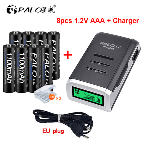 PALO 8 pcs AAA rechargeable batterie aa batteria ni-mh 1.2 v batteries avec LCD affichage chargeur pour aa aaa ni-mh ni-cd batterie ► Photo 1/6