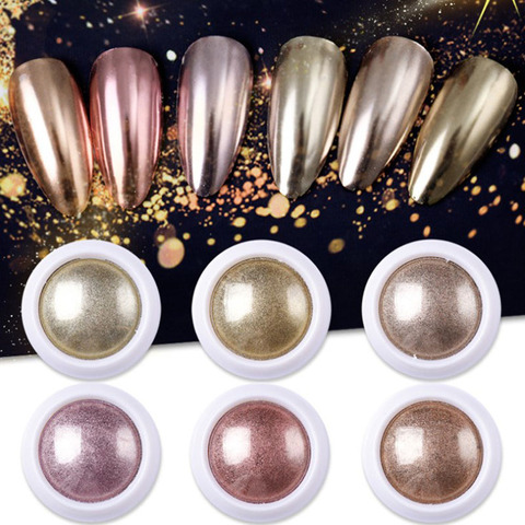 1 boîte métallique paillettes ongles poudre Champagne Rose or métal effet miroir décoration poussière Chrome Pigment 6 couleurs ► Photo 1/6