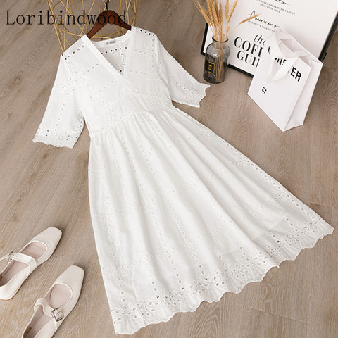 Robe d'été style bohème en dentelle à manches courtes pour femme, en coton ajourée, nouvelle mode 2022 ► Photo 1/6