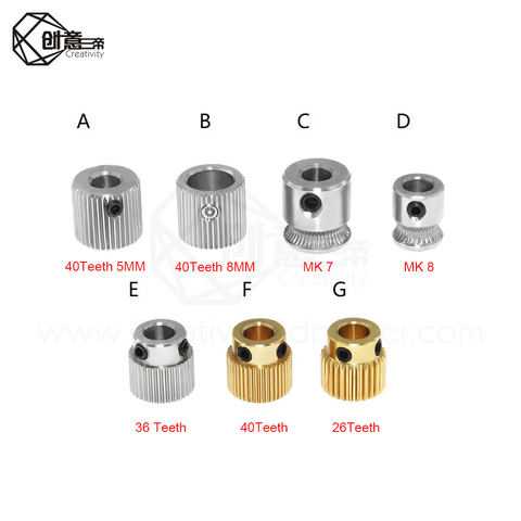 Engrenage d'entraînement pour extrudeuse MK7 MK8, 26/36/40 dents 5/8mm pour dents 1.75/3.0mm, laiton, acier inoxydable, alimentation ► Photo 1/1