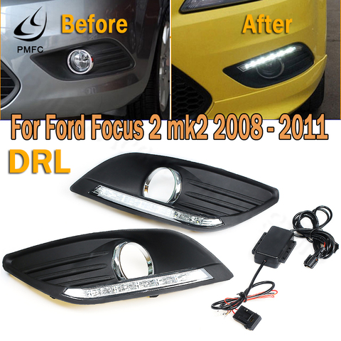 Feux de jour PMFC DRL pour Ford Focus 2 Mk2, feu antibrouillard blanc 12V, pour modèles 2008, 2009, 2010, 2011 ► Photo 1/6