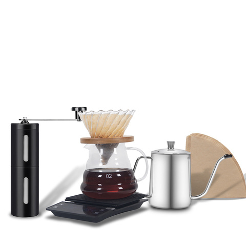 Ensemble de goutteurs de café V60 de 500ml, filtre à café en papier, cafetière en verre avec balance à café, Mini-broyeur, ménage, quatre pièces, 2022 ► Photo 1/6