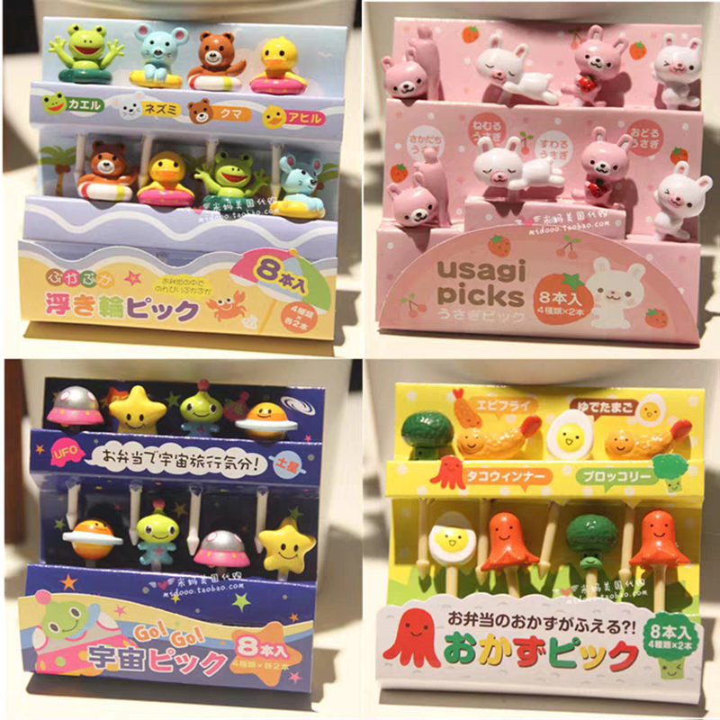 Fourchette à fruits en plastique japon, Mini dessin animé enfants Snack gâteau Dessert cure-dents Bento déjeuner décoration de fête ► Photo 1/6